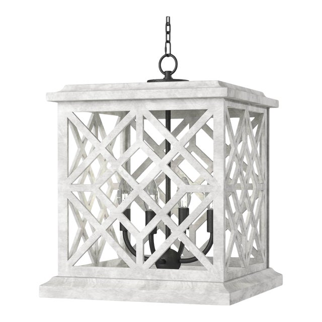 Coastal Living Chatham Wood Lantern, White For Sale