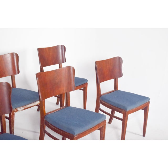 1950s Danish Blue Upholstered Dining Chairs, 1950, Set of 6 For Sale - Image 5 of 10