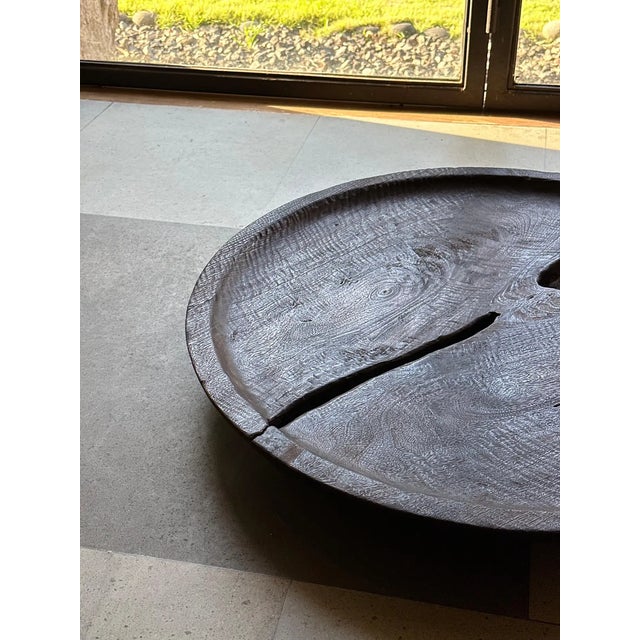 Sculptural Mango Wood Bowl With Textures, Burnt Finish For Sale - Image 9 of 11