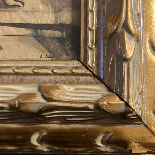 Original 9 x 11 watercolor painting done on tissue paper signed bottom right (paper is wrinkled) Overall size with frame...