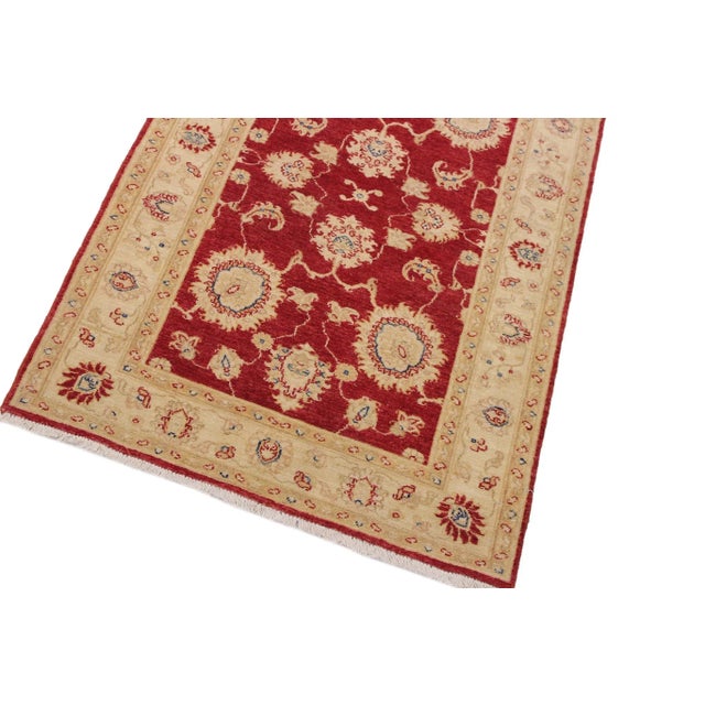 Transitional Bohemien Ziegler Red Ivory Hand-Knotted Wool Rug - 3'0'' X 4'8'' For Sale - Image 3 of 8