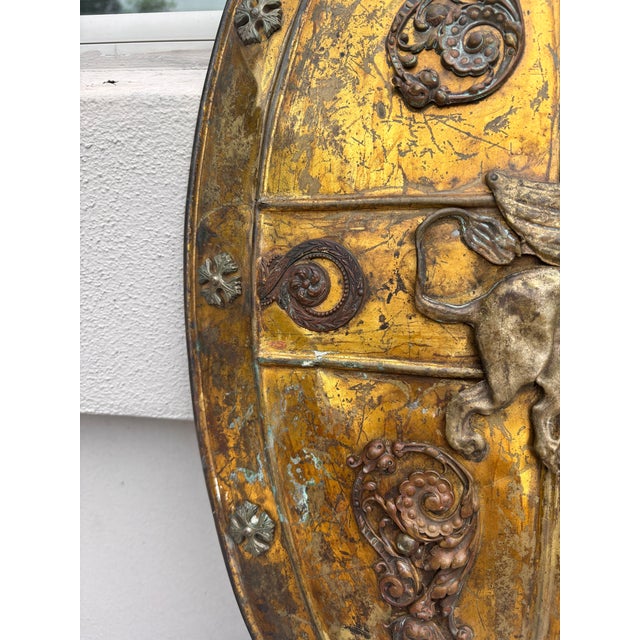 Traditional 19th Century Brass Shield Shaped Griffin Wall Plaque For Sale - Image 3 of 7