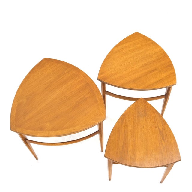 Baker Furniture Company Set of Mid-Century Modern Three Rounded Triangle Shape Nesting Stacking Tables For Sale - Image 4 of 14