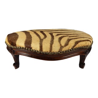 Antique Zebra Hide Safari Footstool For Sale