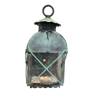 Vintage Exterior Handcrafted Wall-Mounted Copper Lantern Light Fixture For Sale