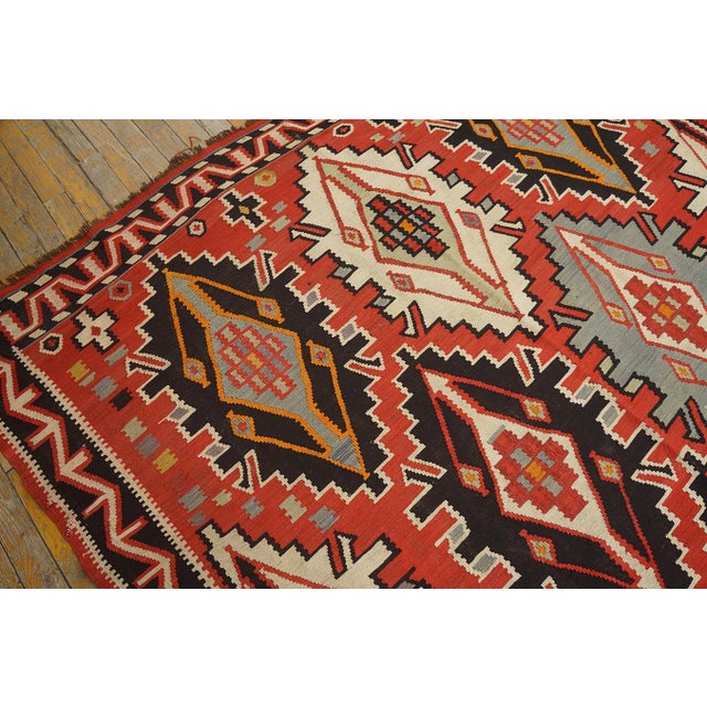 1900s Red Geometric Antique Caucasian Kilim Rug 6'0" X 11'8" Knotted Wool Carpet For Sale - Image 9 of 12