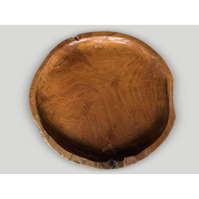 Contemporary Andrianna Shamaris Large Sculptural Teak Wood Tray Style Side Table For Sale - Image 3 of 6