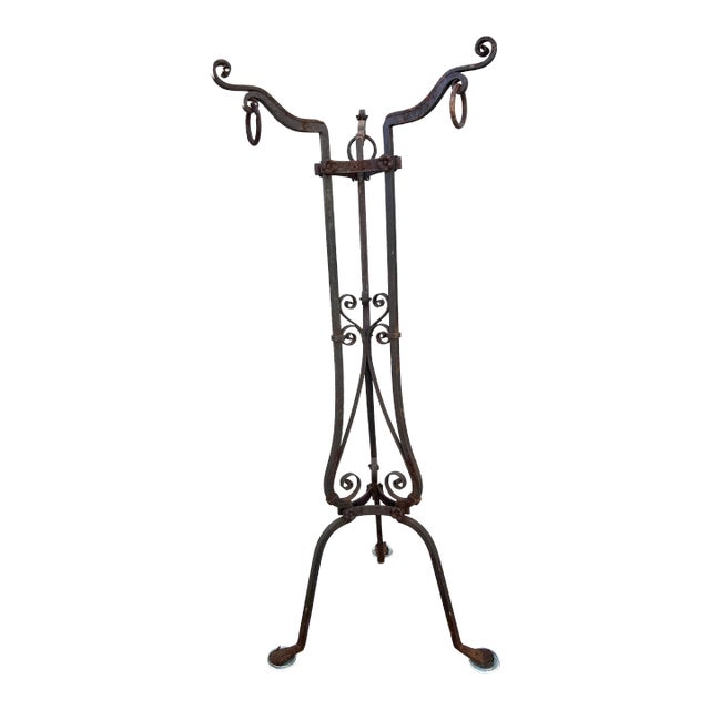Early 20th Century Hand-Forged Wrought Iron Tall Garden Plant Stand/Jardinières For Sale