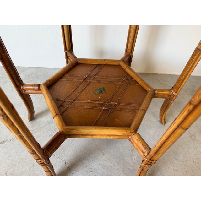 Vintage Palecek Coastal Rattan and Woven Wicker End Side Table With Glass Top/ Sold For Sale - Image 10 of 12