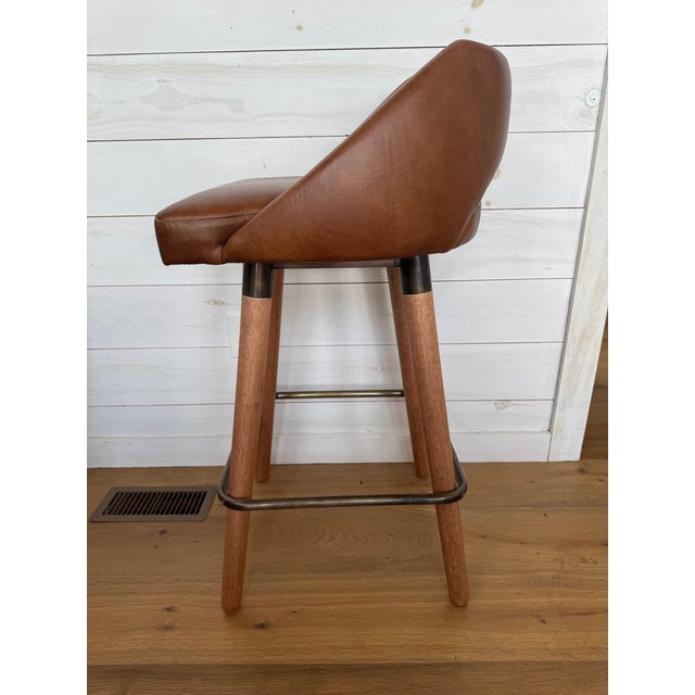 Egg Designs Savannah Bronzed Steel and Leather Barstools by Ngala Trading For Sale - Image 4 of 15