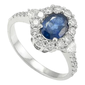 Natural Blue Sapphire Halo Ring With Cluster of Diamonds Size 7