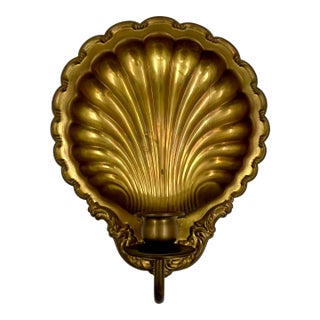 Vintage Brass Scallop Shell Candle Wall Sconce For Sale
