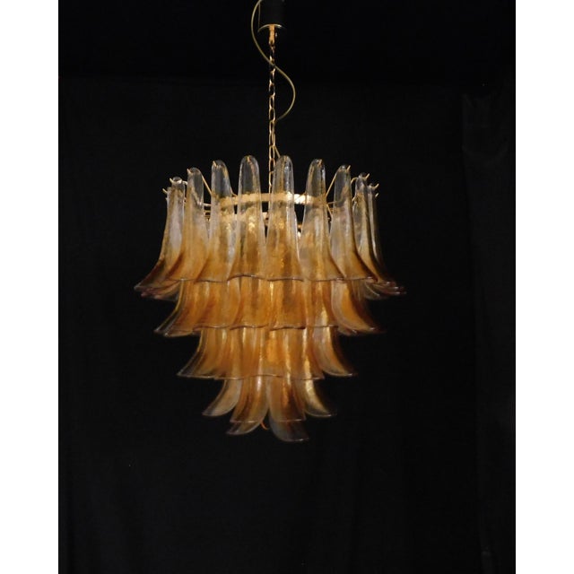 Metal Vintage Murano Chandelier with Handmade Amber Petal-Shaped Glass, 1970s For Sale - Image 7 of 11