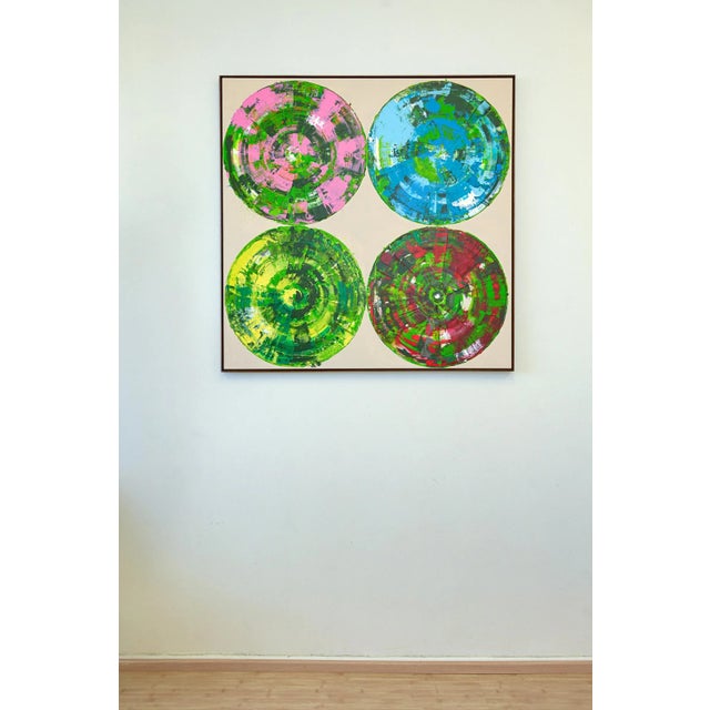 Contemporary Four Circles, Contemporary Painting on Canvas, Framed For Sale - Image 3 of 9