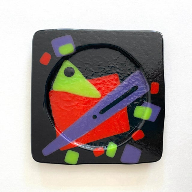 Glass Vintage 1980's Postmodern Studio Fused Art Glass Multicolor Abstract Coasters - Set of 4 For Sale - Image 7 of 12