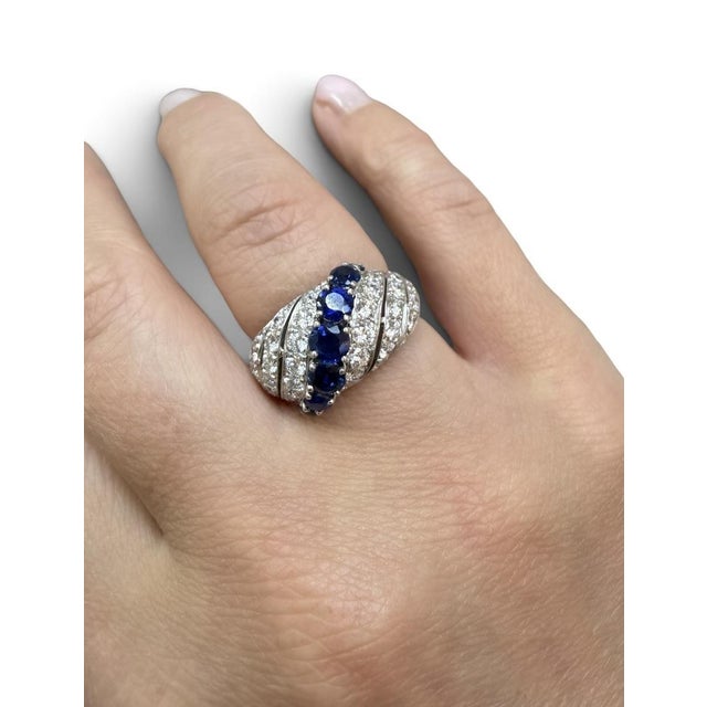 Tiffany and Co. Vintage Tiffany & Co., Sapphire and Diamond Ring Platinum, Size 6 For Sale - Image 4 of 5