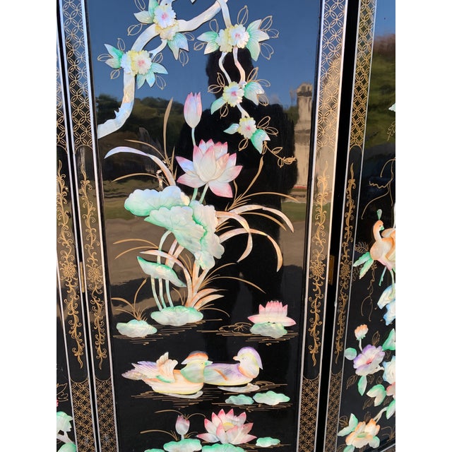 Chinese Asian MidCentury 4 Panel Black Lacquer Room Divider Chairish