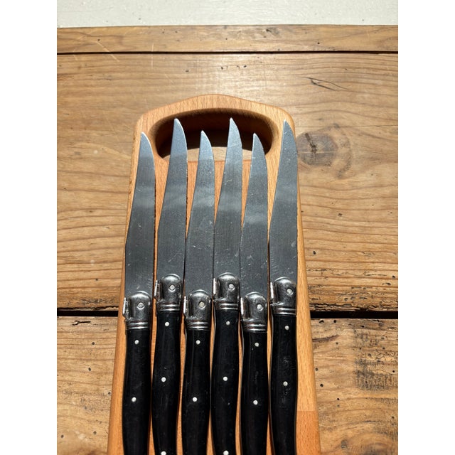 Late 20th Century French Laguiole Steak with Black Handles and Cutting Board Knife Set - 7 pcs For Sale - Image 9 of 16