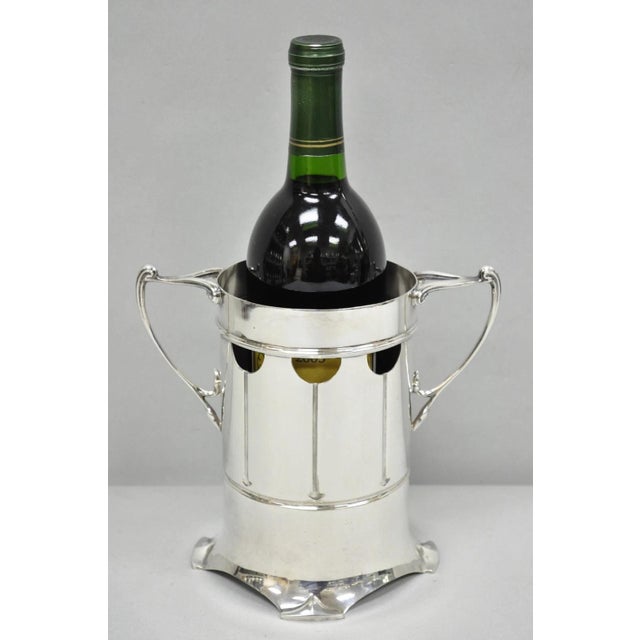 Antique English Art Nouveau Silver Plated Twin Handle Sculptural Champagne Chiller Wine Bottle Coaster by Roberts and...