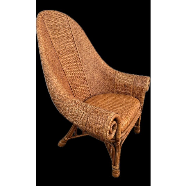 Mid 20th Century Ralph Lauren Style Bamboo & Rattan Wingback Chairs - A Pair For Sale - Image 5 of 11