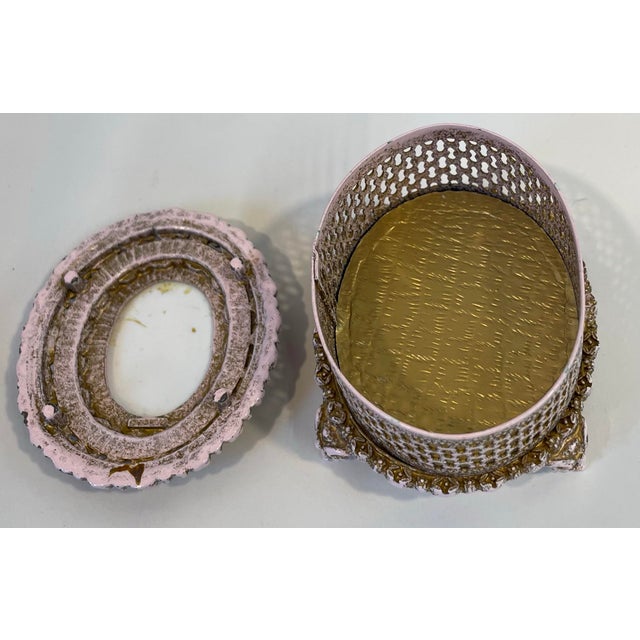 Metal Vintage Italian Firenze Porcelain and Metal Trinket Box For Sale - Image 7 of 9