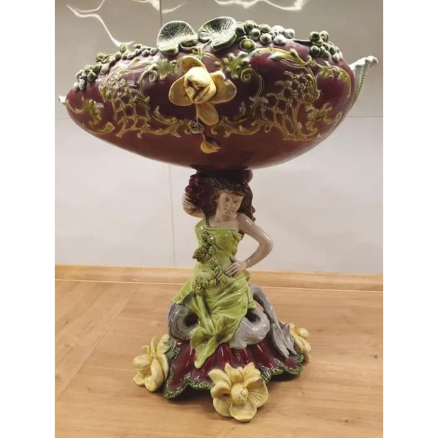 Mid-Century Modern Bohemian Monumental Majolica Figural Centerpiece, 1900s For Sale - Image 3 of 11