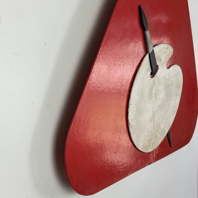 Wood Vintage French Equilateral Triangular Shaped Red Trade Sign for Art Studio / Shop For Sale - Image 7 of 9