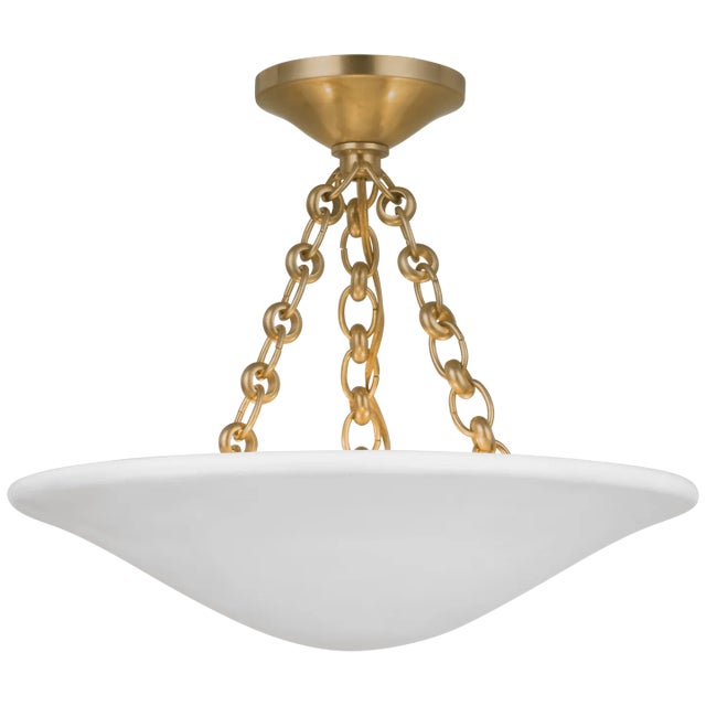Mollino 16" Semi Flush Mount in Hand-Rubbed Antique Brass with Plaster White Shade Designer: AERIN Canopy: 5" Round...