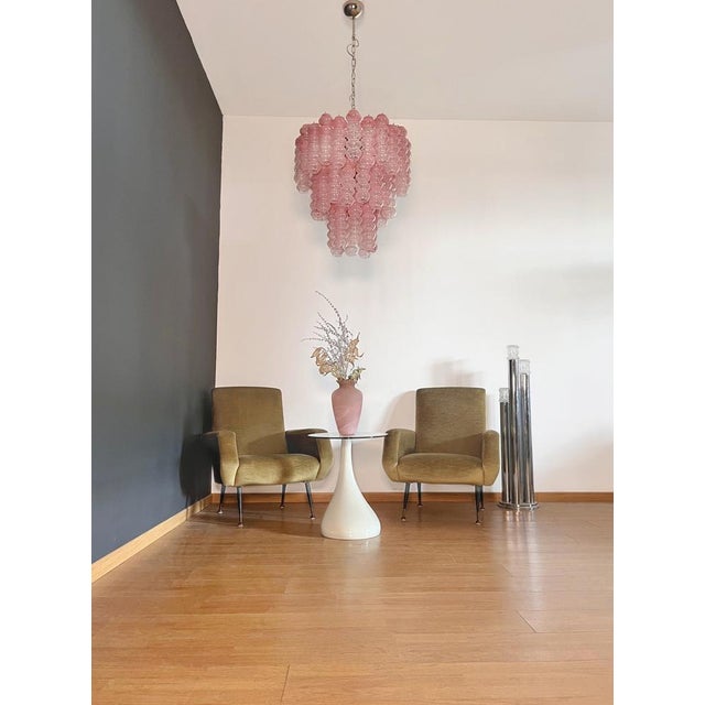 Glass Large Pink Murano Glass 3-Tier Tube Chandelier, 1990s For Sale - Image 7 of 18