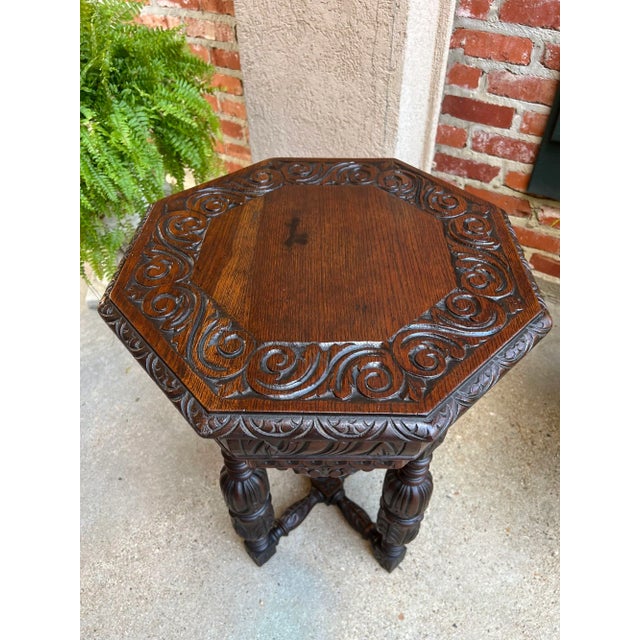 Petite Antique French Octagon Center Side Table Side End Renaissance Carved Oak For Sale - Image 10 of 12