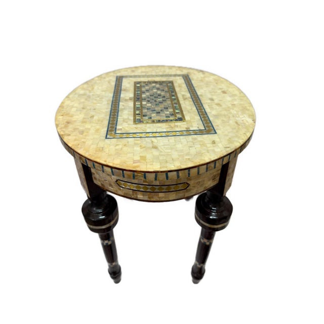 White Handmade Shell Inlay End Table – Egyptian Wood & Copper For Sale - Image 8 of 12