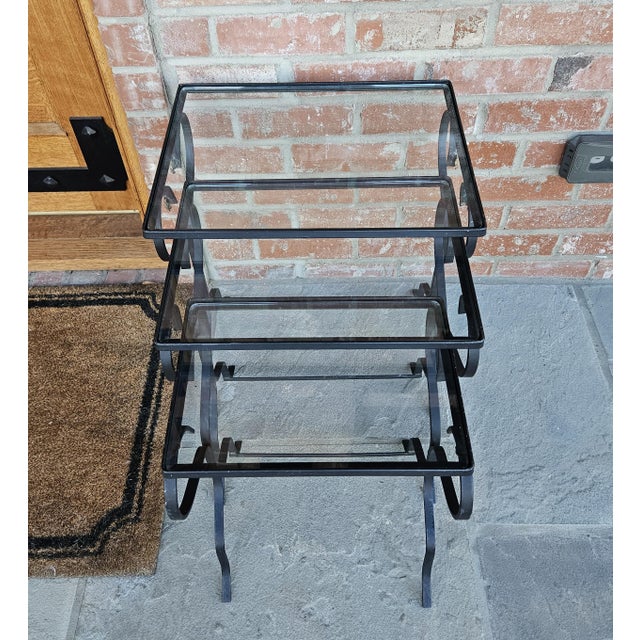 Set of 3 Outdoor Wrought Iron Nesting Tables, Copper Floret Trim For Sale - Image 4 of 12