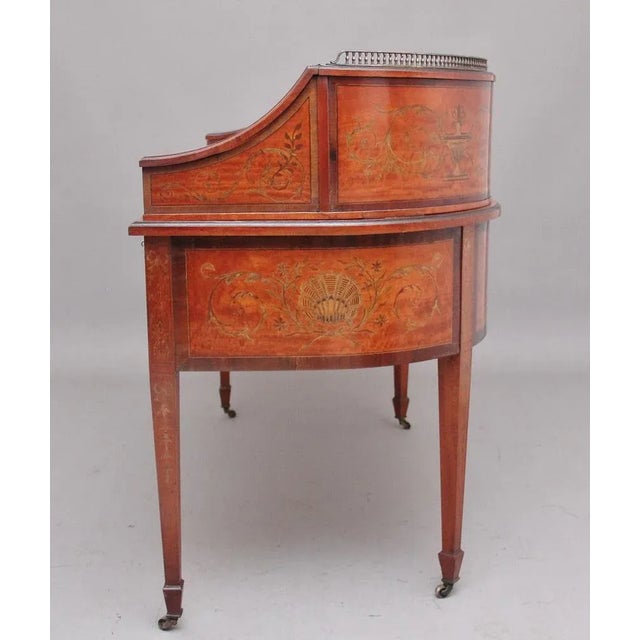 Brown Antique Carlton House Desk in Satinwood with Inlaid For Sale - Image 8 of 18