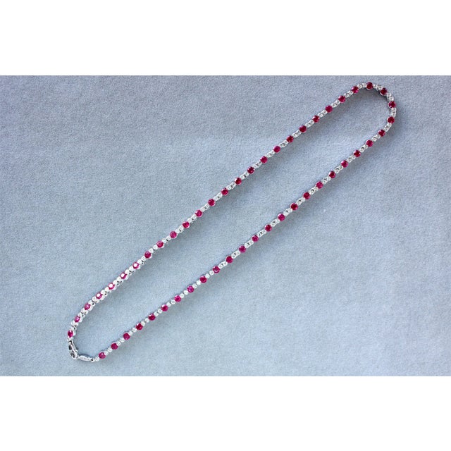 Ruby Diamond Bezel Set Tennis Line 14k White Gold Classic Set Unique Necklace For Sale - Image 4 of 14