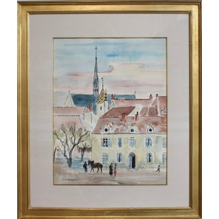 Yves Brayer, A Street in Beaune, Watercolor For Sale