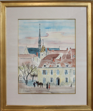 Yves Brayer, A Street in Beaune, Watercolor