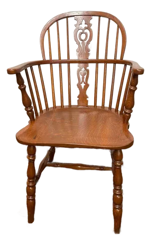 Antique 19th Century English Country Style Yew Wood and Elmwood Windsor Bow-Back Armchair