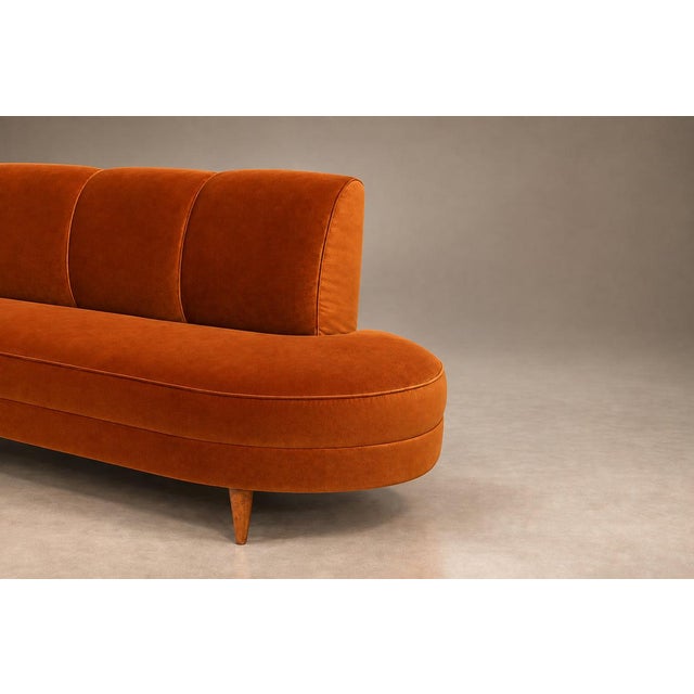 Burnt Orange Brazilian Modern Sculptural Curved Sofa in Burnt Sienna Mohair Velvet, Brazil, 1950s For Sale - Image 8 of 18