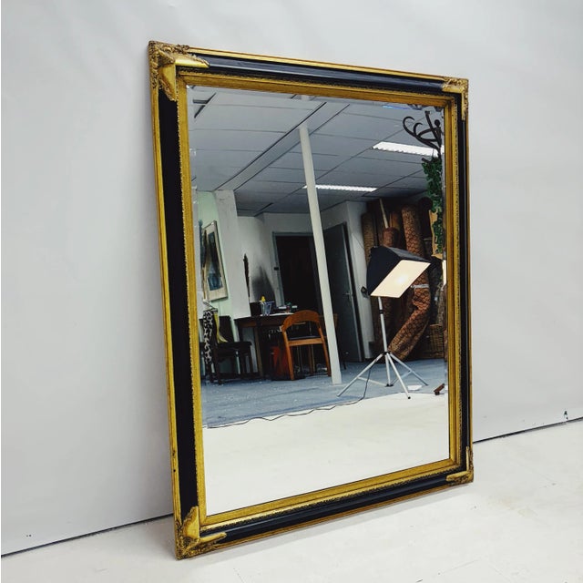 Baroque Mirror with Black and Gold Wooden Frame For Sale - Image 4 of 8