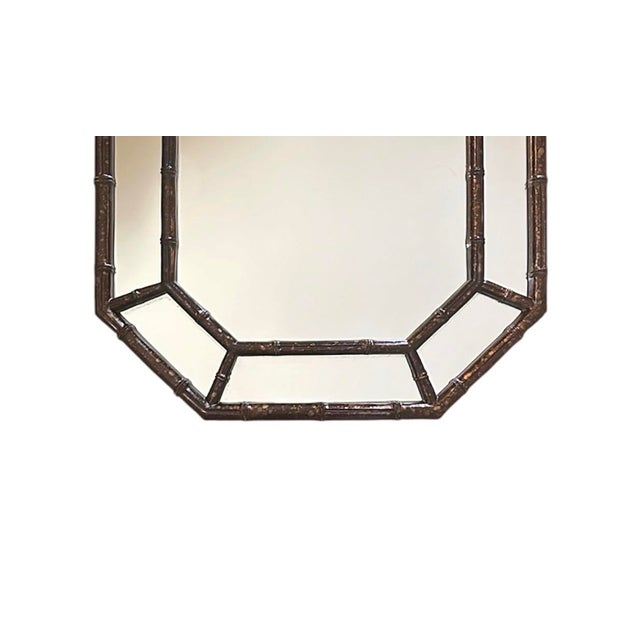 Vintage Octagonal Faux Bamboo Mirror in Tortoiseshell Finish For Sale - Image 4 of 5