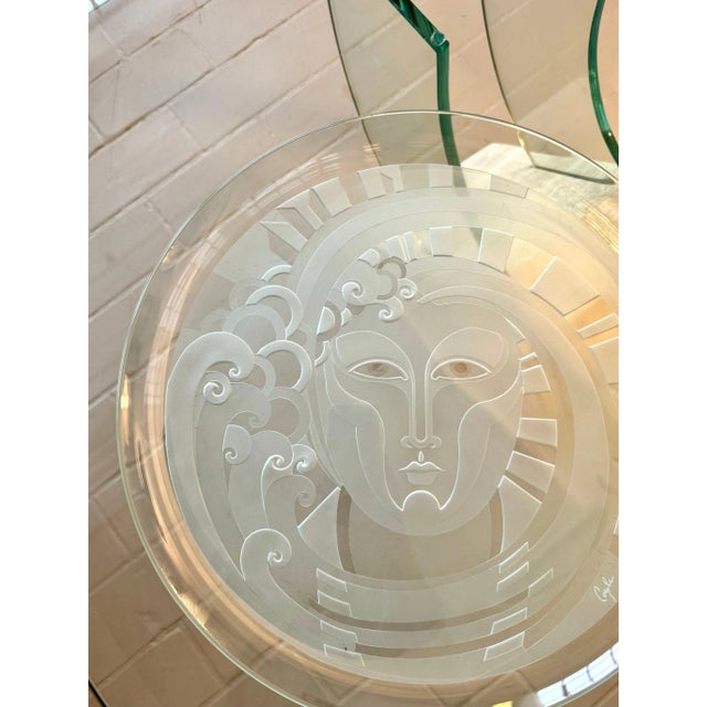 Postmodern Vintage Signed Perry Coyle Etched Art Glass Serving Platter For Sale - Image 3 of 10