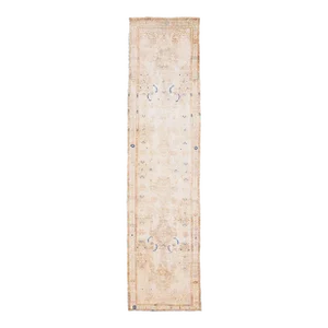 1960s Vintage Persian Malayer Beige Handmade Medallion Wool Runner