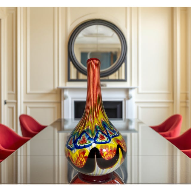 18 Inch Tall Mid-Century Murano Millefiori Polychrome Art Glass Vase For Sale - Image 9 of 18