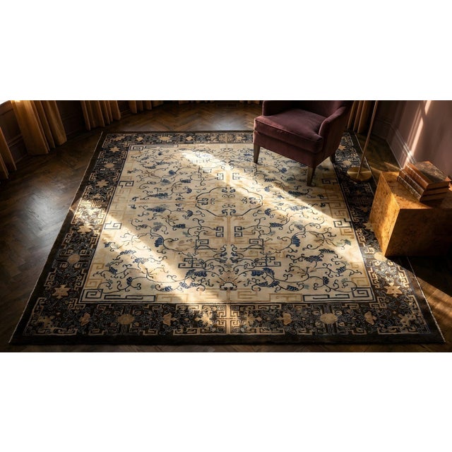 Spectacular Ivory Background Color and Brown Border With Medallion Pattern Antique Chinese Peking Rug For Sale - Image 14 of 15