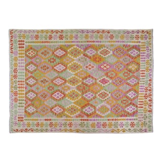 Afghan Tribal Natural Color Hand Made Organic Wool Maimana Kilim,6'4"x9'5" For Sale