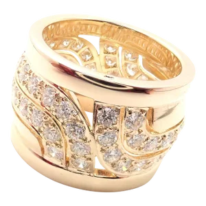 Cartier 18k Yellow Gold Diamond Wide Band Ring Size 51 US 5 3/4