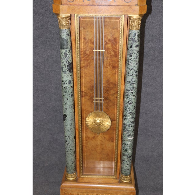 Antique French Empire Style Bronze and Marble Mounted Tall Case Clock For Sale - Image 13 of 15