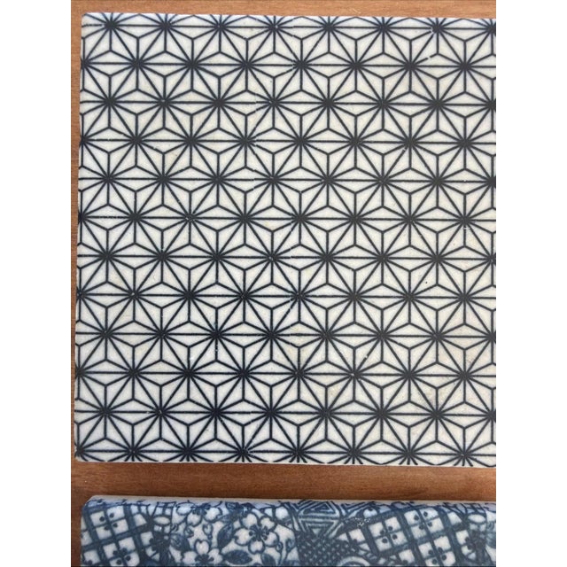 Japanese Geometric Ceramic Tile 6”HexagoAsanoha Shippo Edo Pattern Blue Lot Of 5 For Sale - Image 4 of 6