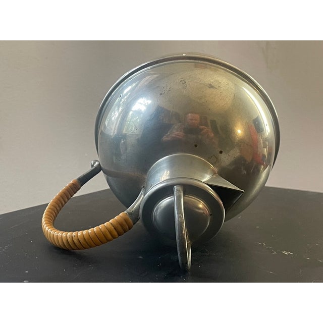 1950s Mid-Century Modern Hanle & Debler Pewter "Guernsey" Pitcher With Rattan/Wicker Handle For Sale - Image 4 of 8