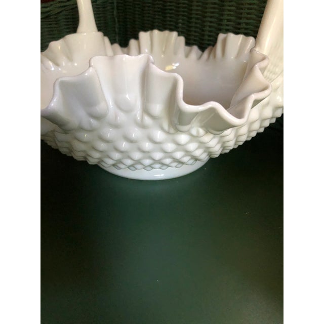 Fenton Art Glass Company Vintage Fenton Hobnail Milk Glass Handled Baskets - a Pair For Sale - Image 4 of 6